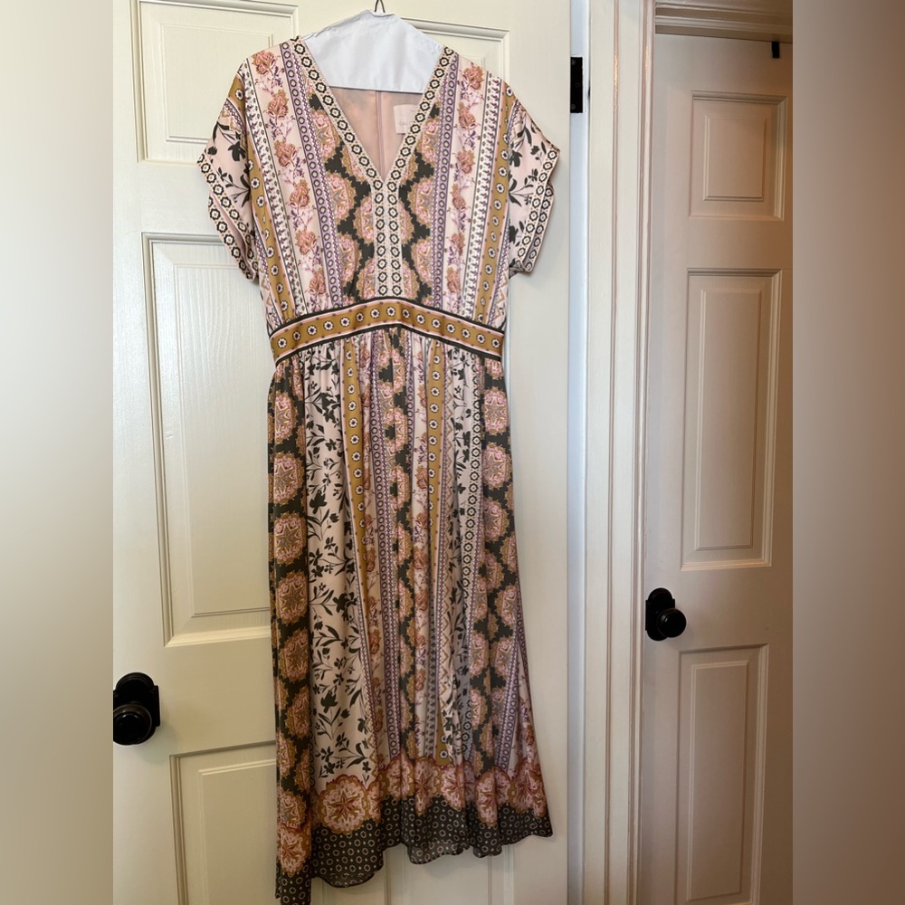 Gal Meets Glam collection pink midi dress, size 10.